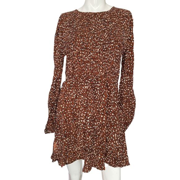 NWT Cotton On Woven Hope Long Sleeve Mini Leopard Dress Large - Picture 2 of 6